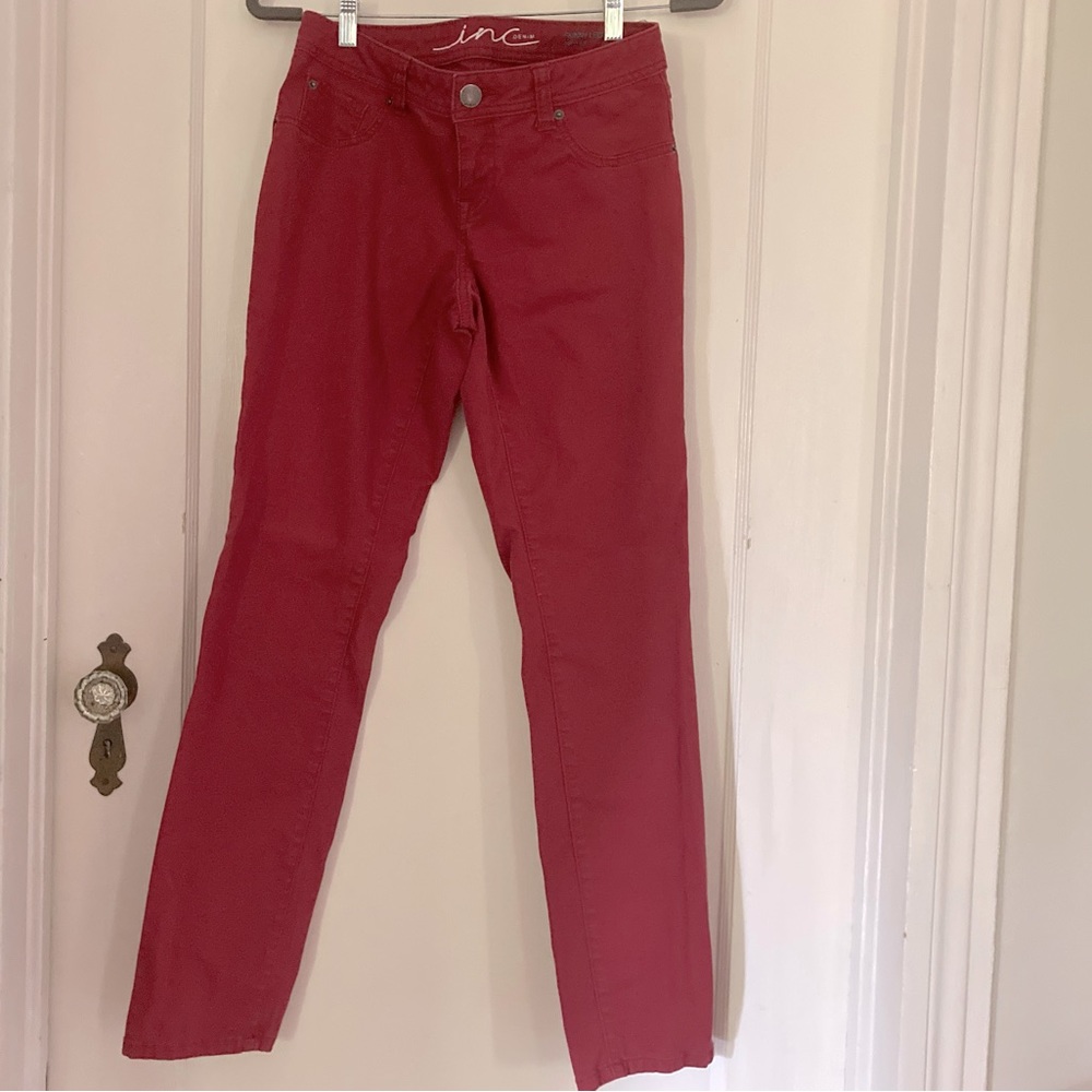INC red curvy fit jeans